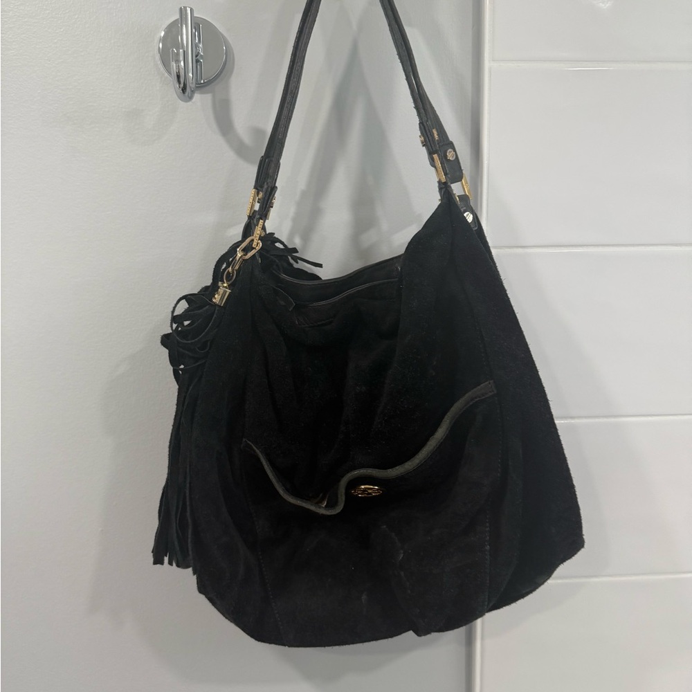 Elegant Black Suede Handbag